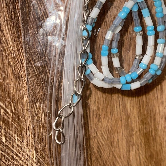 Boho Necklace & Earring Set NEW Small Bead Multi Strand Multi-Color Silver Tone - Picture 5 of 10